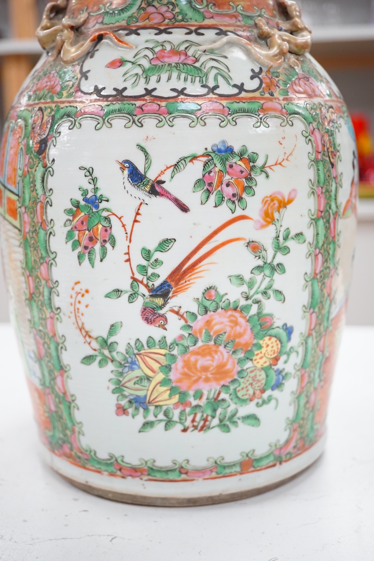 A 19th century Chinese famille rose vase, 33.5cm. Condition - poor to fair